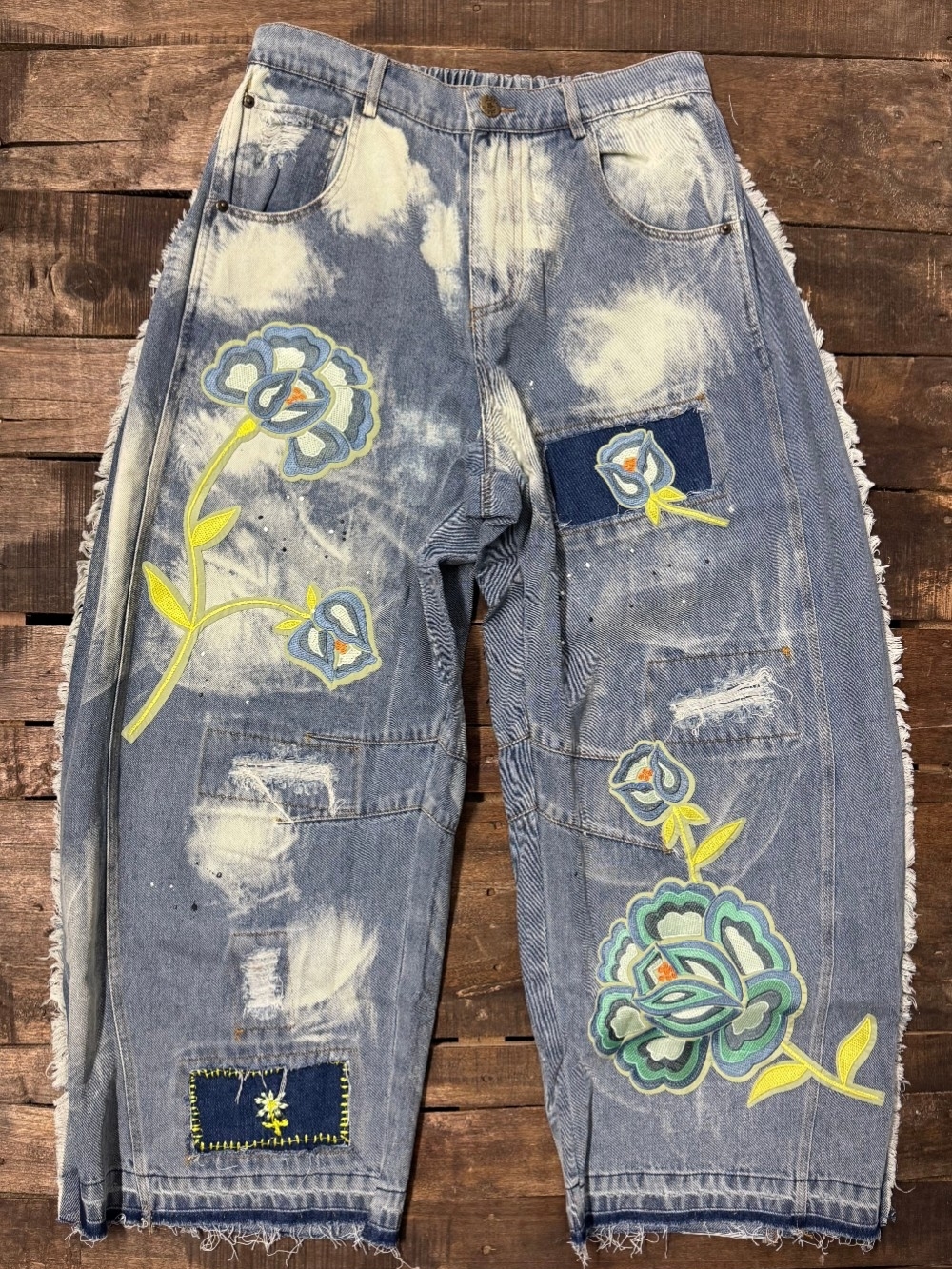 🔥BRAND NEW Wildbloom Barrel Jeans, Jaded Gypsy, Wearable Art, Unique
